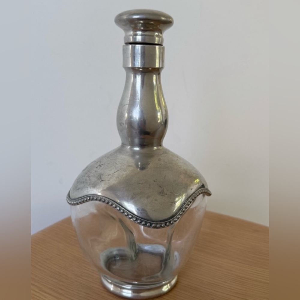 Antique / Vintage Malta Decanter Clear Glass and Pewter Made in France
